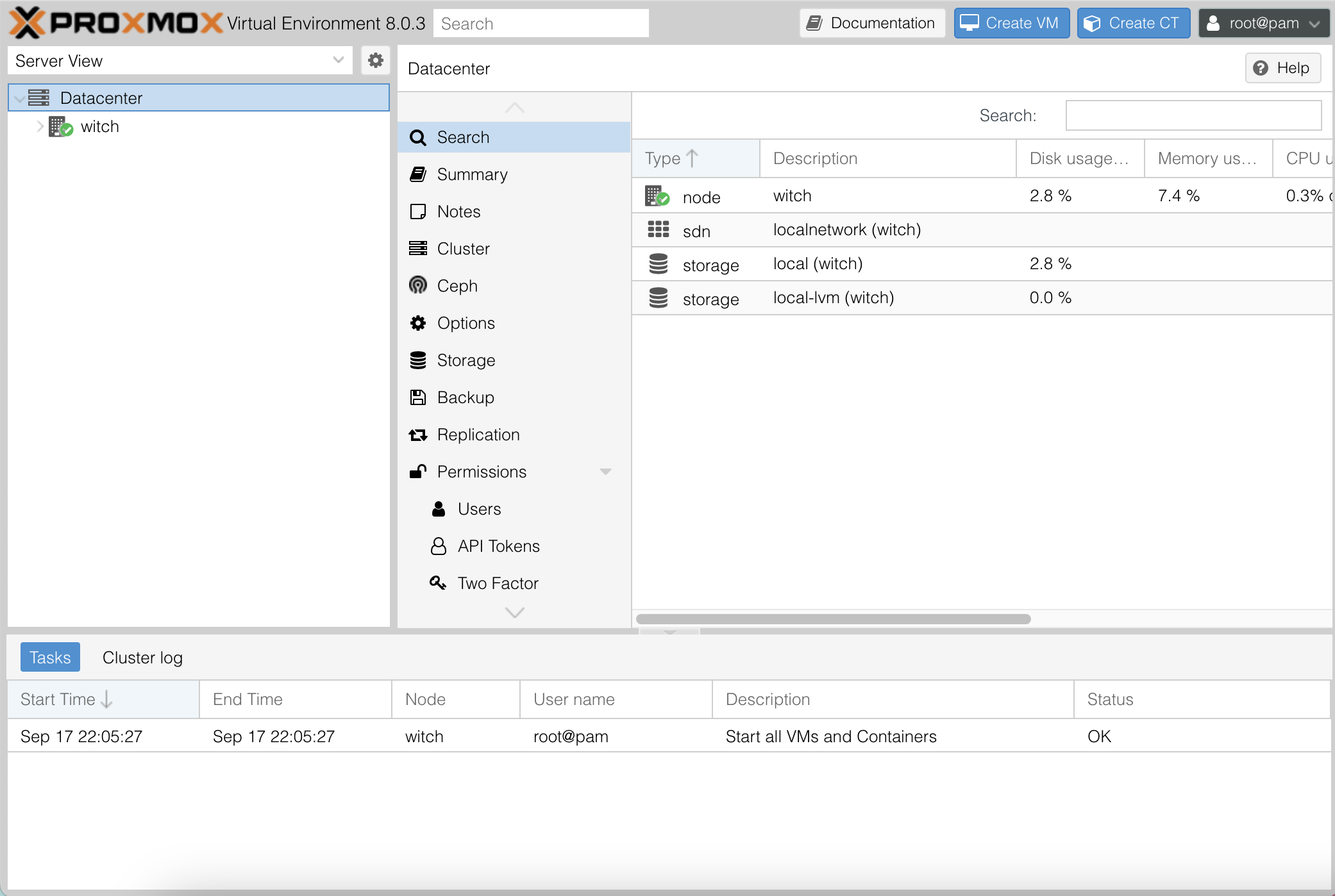 proxmox 웹 UI